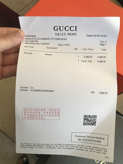 buying gucci and receipt